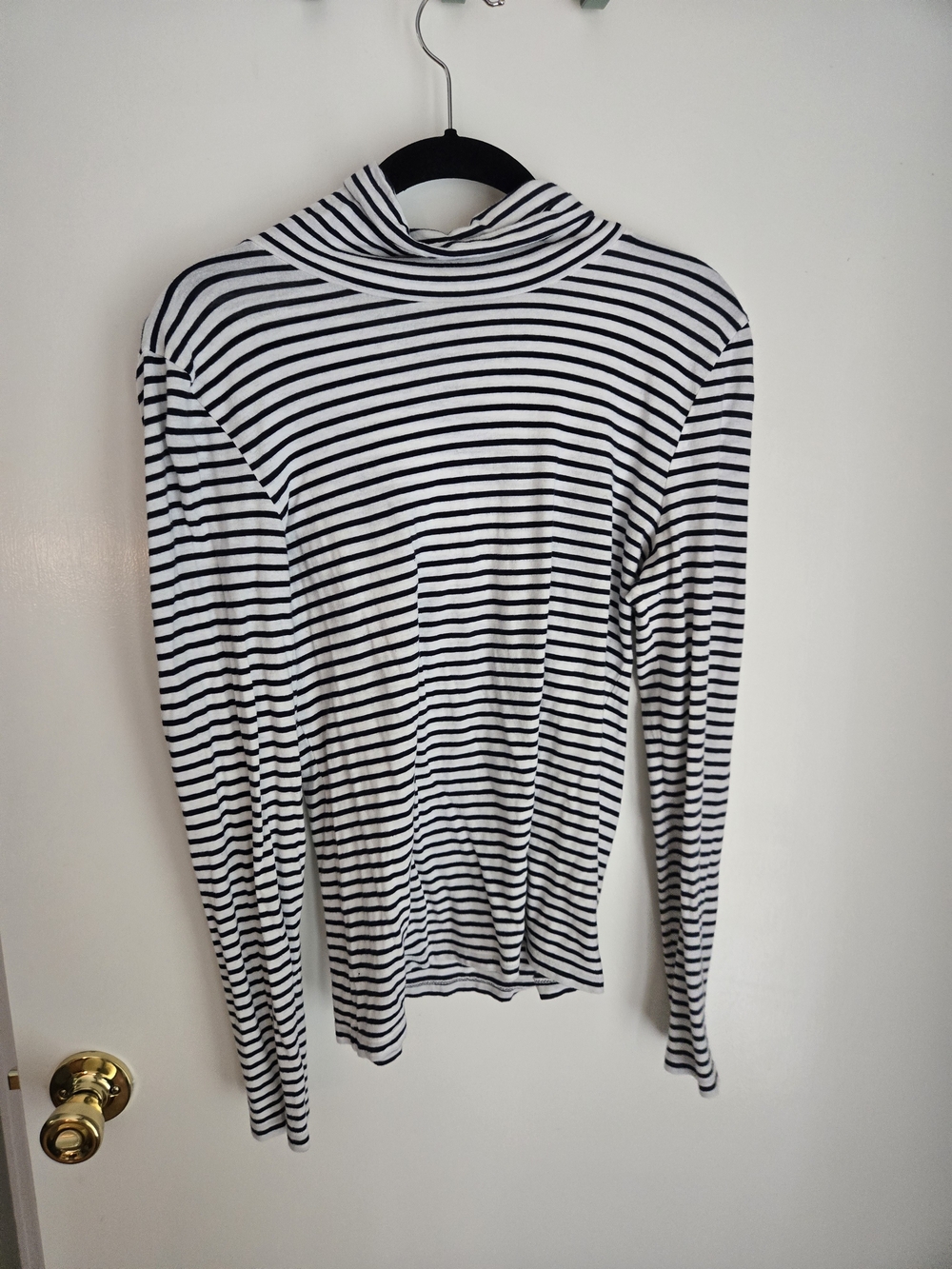 J. Crew Navy and White Striped Turtleneck Top